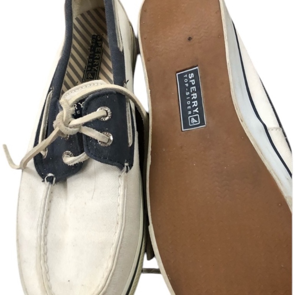 Sperry Top Siders 8,5 Navy & white boat shoes like new